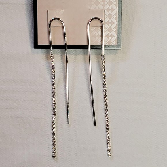 BCBGeneration Bar Drop Earrings Silvertone Set of - Picture 7 of 8